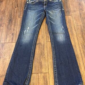 Miss Me Blue Boot Cut Jeans with Distressed Detailing